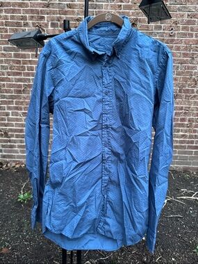 Wiener Dog/Dachshund Pattern Blue Long Sleeve Button-Up Shirt